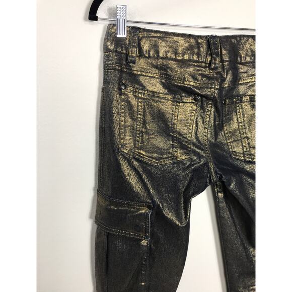 Alice & Olivia Metallic Gold Cargo Slim Jean Pants Women 0 / 25 Holiday NYE - Picture 7 of 11